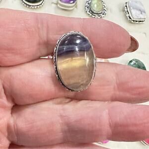 💕 Natural fluoride gemstone ring adjustable silver‎ overlay handmade